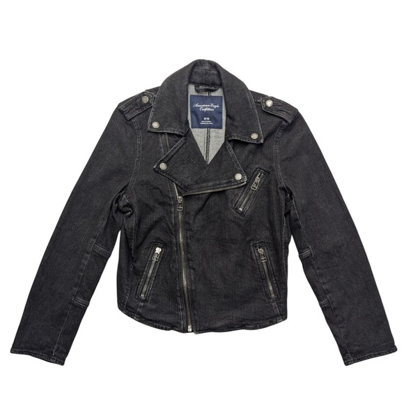American Eagle Outfitters Jackets & Blazers - American Eagle Denim Moto Jacket Womens Medium Black Asymmetrical Zip Biker